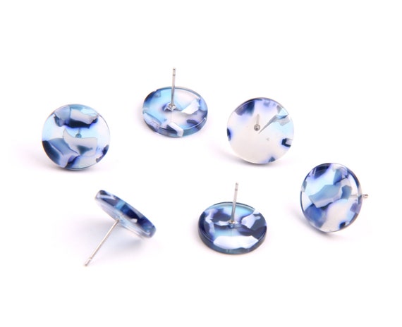 6PCS+ Tortoise Shell Acetate Acrylic Earring Stud without Hole -round  shaped-stud earring -Earring findings-Jewelry Supplies 15mm A1334G