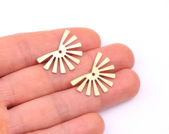 6PCS+ Raw Brass Charms-Fan shape Earring Pendant-earring connector-wire drawing-earring findings-Jewelry Supplies-18*25MM D1251