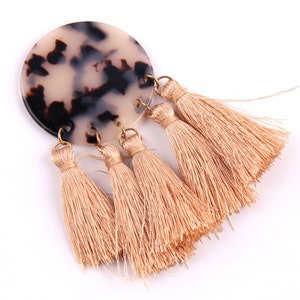 2PCS+ Tortoise Shell Acetate Earring Charms-Circle Holes With Tassels Pendant-Earring Findings-Jewelry Supply 42*84mm A1130G