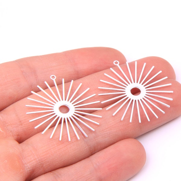 6PCS+ Silver Plated  Brass Charms-Sun Shaped earring pandent-earring accessories-earring findings-Jewelry Supplies-30*32mm-D1100B