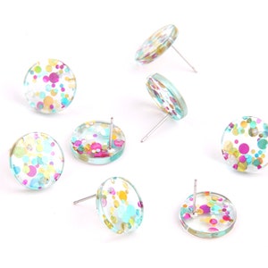 6PCS Acrylique avec boucles d'oreilles colorées Stud/ post charm- coin en forme-connecteur-Earring résultats-Jewelry Fournitures 15mm A10411B