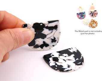 6PCS+ Tortoise Shell Acetate Acrylic Earring Charms-D Shaped Pendant-White and black -Earring findings-jewelry supplies 35*29*2.5mm A1170D