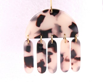 2st + Tortoise Shell acetaat acryl Earring Charms-halve cirkel met bars charmes-Earring bevindingen-Jewelry Supply 35x41mm A1115A