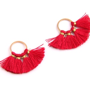 6pcs+Burgundy Red Earring cotton tassels-2cm mini tassels- tiny cotton thread tassels- tassels charm with rings- jewelry supply- TT1001J