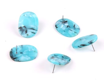 6PCS+ Tortoise Shell Celluloid Acetate Acrylic Earring Stud/post charm-Oval shaped-connector-Earring findings-Jewelry Supplies A1155A