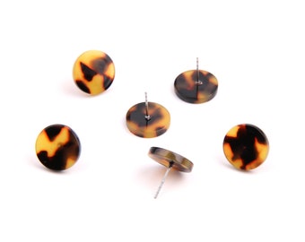 6PCS+ Tortoise Shell Acetate Acrylic Earring Stud without Hole -round shaped-stud earring -Earring findings-Jewelry Supplies 15mm A1334K