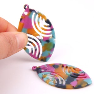 6PCS+ Tortoise Shell Acetate Acrylic Earring Charms-Navette Shaped Pendant-Multicolor-Earring findings-jewelry supplies 29*49.5*2.5mm A1169A