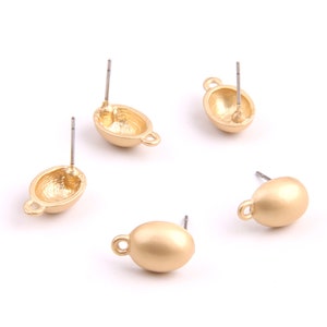 6PCS+  Matted gold Planted Zn Alloy Earring charm-Earring Stud/Post-oval shaped-Connector-Earring findings-Jewelry Supply 13*9mm ZL1073