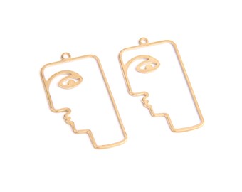 6PCS+  Raw Brass Charms -Face Shaped - earring pandent- basis accessories - earring findings-Jewelry Supplies - 22*40mm - D1148