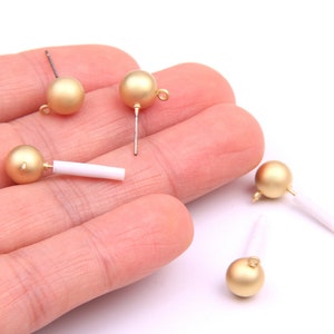 6PCS+ Matte gold Plated Alloy Earring charms-Ball stud Earring Stud/Post-Small Earring connectors-earring findings-Jewelry Supply 8mm ZL1216