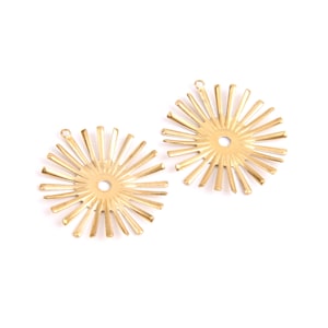 6PCS+  Raw Brass Charms -Sun Shape Earring Pendant connector -earring findings-Jewelry making Supplies - 25mm*27.5mm - D1159