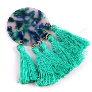 2PCS+ Tortoise Shell Acetate Earring Charms-Circle Holes With Tassels Pendant-Earring Findings-Jewelry Supply 42*84mm A1130D