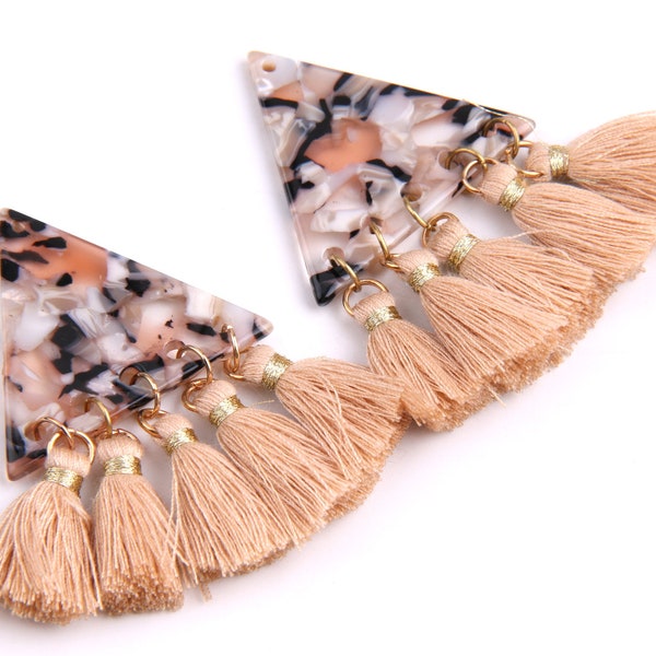 2PCS+ Tortoise Shell Acetate Acrylic Earring Charms-Triangle With 5 Tassels Pendant-Earring Findings-Jewelry Supply 60 x 38 x 2.5mm A1238A