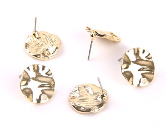 6PCS  Gold Planted Zn Alloy Earring charm-Earring Stud/Post-wavy round shaped-Connector-Earring findings-Jewelry Supplies 15mm  ZL1017
