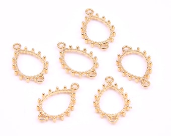 6PCS+ Gold Plated Alloy jewelry charms-earring handchain connector-Teardrop round shaped-Earring findings-Jewelry Supplies 15*24mm  ZL1210