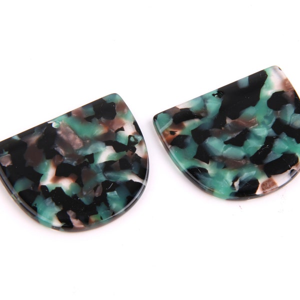 6PCS+ Tortoise Shell Acetate Acrylic Earring Charms-D Shaped Pendant-Green and orange-Earring findings-jewelry supplies 35*29*2.5mm A1170VV