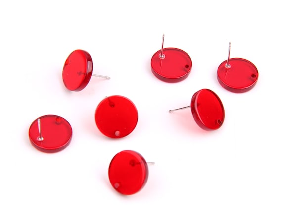 6PCS Acrylic Earring Earring Stud/post charm- coin shaped-connector-Clear  Red-Earring findings-Jewelry Supplies 15mm A10413A
