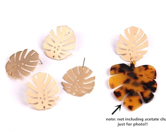 6PCS  Gold mat Planted Zn Alloy Earring charm-Earring Stud/Post-Monstera leaf shaped-Earring findings-Jewelry Supplies 24*28mm  ZL1025