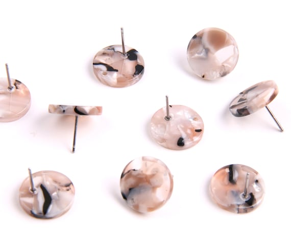6PCS Tortoise Shell Acetate Acrylic Earring Earring Stud/post charm- coin  shaped-connector-Earring findings-Jewelry Supplies 15mm A1041GG