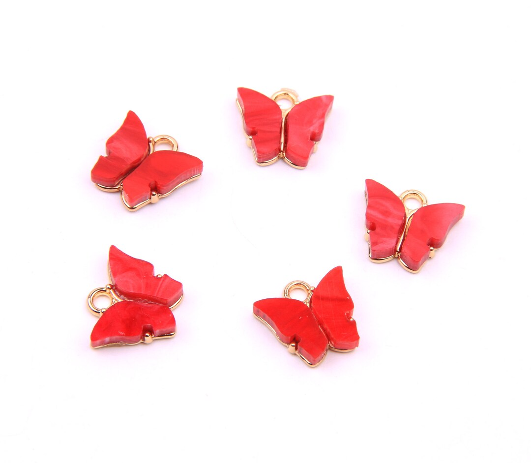 6PCS Butterfly Charmswhite and Golden Earring Pendantnecklace Charms