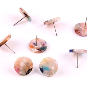 6 uds. Pendientes de acrílico de acetato de concha de tortuga, pasador/encanto de poste-conector en forma de moneda-hallazgos de pendientes-suministros de joyería 15mm A1041G