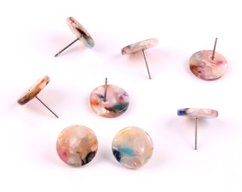 6 uds. Pendientes de acrílico de acetato de concha de tortuga, pasador/encanto de poste-conector en forma de moneda-hallazgos de pendientes-suministros de joyería 15mm A1041G