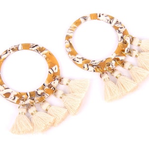 2PCS+ Tortoise Shell Acetate Acrylic Earring Charms-Circle Holes With Tassels Pendant-Earring Findings-Jewelry Supply 50 x 50 x 2.5mm A1061A