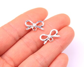 6PCS+  Charms Valentine's Day-Silver Plated Alloy Earring charm-Earring Stud/Post -Bow shaped-Earring findings Jewelry Supply15*9mm ZL1194B