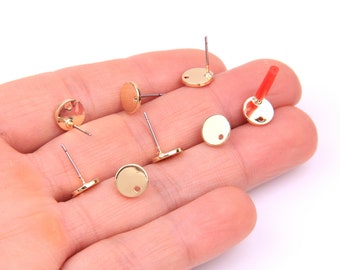 6PCS+ KC gold plated Brass post-Round shape Earring Pendant-earring connector-wire drawing-earring findings-Jewelry Supplies-8MM D1245