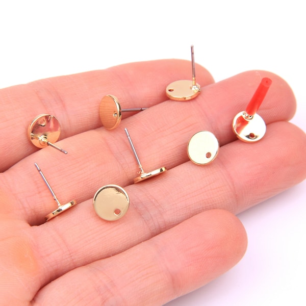 6PCS+ KC gold plated Brass post-Round shape Earring Pendant-earring connector-wire drawing-earring findings-Jewelry Supplies-8MM D1245