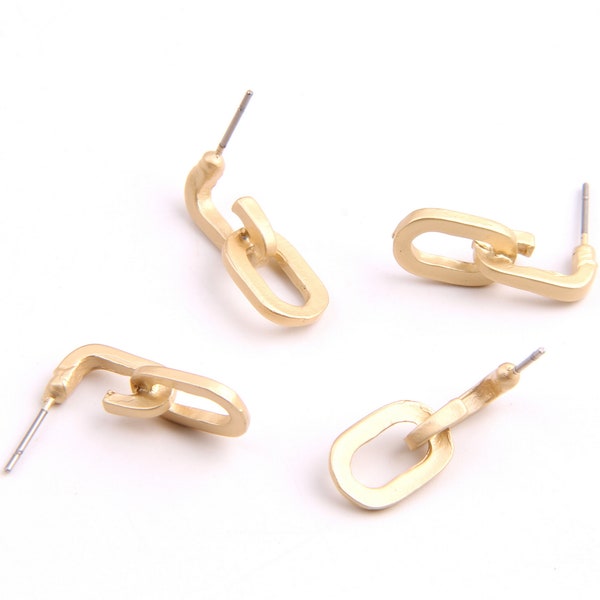 6PCS+  Matted gold Planted Zn Alloy Earring charm-Earring Stud/Post- Oval shaped-Connector-Earring findings-Jewelry Supply 8*20mm ZL1080