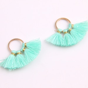 6pcs+Mint green Earring cotton tassels-2cm mini tassels- tiny cotton thread tassels- tassels charm with rings- jewelry supply- TT1001K