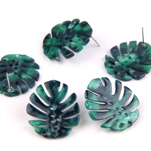 6PCS+  Tortoise Shell Acetate Acrylic Earring Stud/post charm- Monstera shaped-connector-Earring findings-Jewelry Supplies 27.5*24mm A1188D