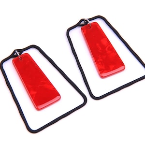 6PCS+ Acrylic Trapezoid Earring Charms with pearl red Trapezoid in Sprayed Zn alloy-combine Earring Finding-Jewelry 37 x 47mm A1345D