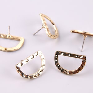 6 unids oro plantado Zn aleación pendiente encanto-earring stud/Post-semicircle/D en forma-conector-pendientes-suministros de joyería 21 * 14mm ZL1023