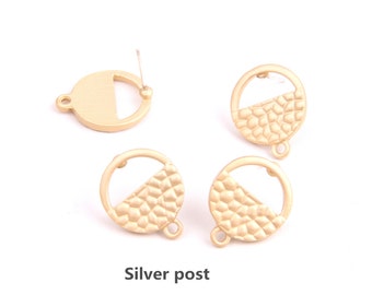 6PCS+ Matted gold Planted Zn Alloy Earring charm-Earring Stud/Post-Circle shaped-Connector-Earring findings-Jewelry Supply 15*18mm ZL1151