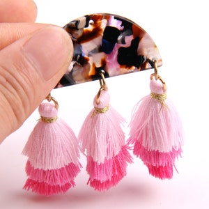 2PCS+ Tortoise Shell Acetate Acrylic Earring Charms-D shape With 3 Tassels Pendant-Earring Findings-Jewelry Supply 55 x 35 x 2.5mm A1248C