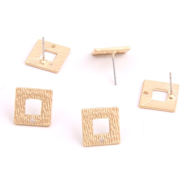 6PCS+ Matted gold Planted Zn Alloy Earring charm- Earring Stud/Post-Square shaped-Earring findings Supply 12mm ZL1168