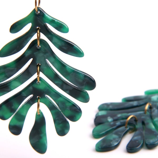 2PCS+  Tortoise Shell Acetate Acrylic earring charms-stitched Green Leaf Shaped pendant-Earring findings-jewelry supplies 46*65mm A1251B