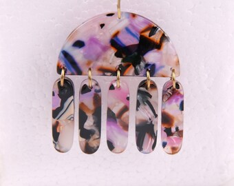 2PCS+ Tortoise Shell acetato de acrílico pendiente encantos-semicírculo con barras encantos-Pendiente hallazgos-joyería suministro 35x41mm A1115B