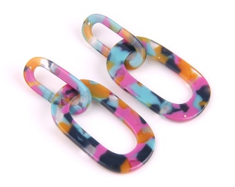 6PCS+ Tortoise Shell Acetate Acrylic Ellipse Earring Charms-2 pcs connecting Oval  Shaped Pendant,Earring findings, jewelry supplies A1007N