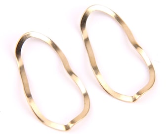 6PCS+  Raw Brass Charms - Wavy  Shaped Raw Brass Charms - Earring connecors - Jewelry Supplies - 35mmx18mmx0.5mm - D1028