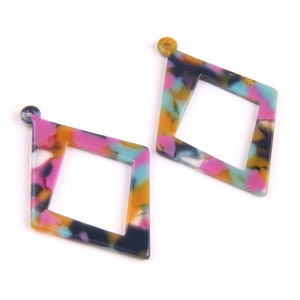 6PCS+  Tortoise Shell Acetate Acrylic earring charms-diamond Shaped pendant-Earring findings-jewelry supplies 44*31mm A1201B
