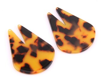 6PCS+ Tortoise Shell Acetate Acrylic Earring Charms with two holes- Shaped Pendant-Earring findings-jewelry supplies 35*44*2.5mm  A1039B
