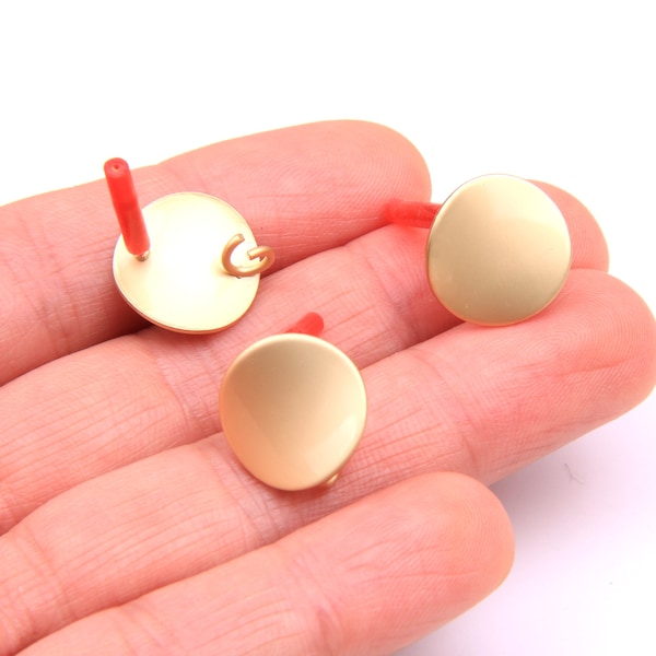 6PCS+ Matte gold Plated Alloy Earring charms-concave round shape Earring Stud/Post--Earring findings-connectors-Jewelry Supply15mm ZL1207