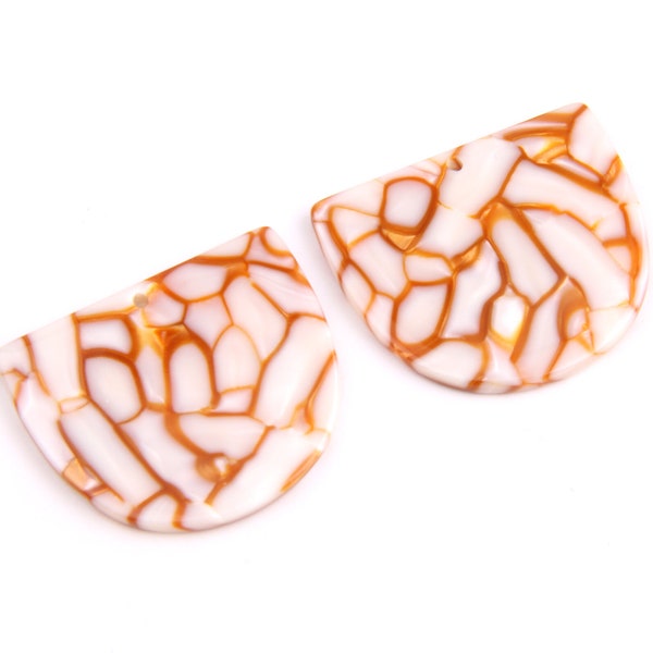 6PCS+ Tortoise Shell Acetate Acrylic Earring Charms-D Shaped Pendant-Irovy and orange -Earring findings-jewelry supplies 35*29*2.5mm A1170A1