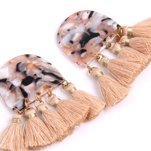 2PCS+ Tortoise Shell Acetate Acrylic Earring Charms-D shape With 5 Tassels Pendant-Earring Findings-Jewelry Supply 55 x 35 x 2.5mm A1239A