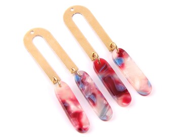 6PCS+ Tortoise Shell Acetate Acrylic Earring Charms with brass-U-shaped Pendant-Earring Findings-Jewelry Supply 48 x 12mm A1105A