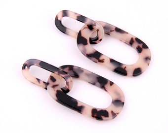 6PCS+ Tortoise Shell Acetate Acrylic Ellipse Earring Charms,2 pcs connecting Oval  Shaped Pendant,Earring findings, jewelry supplies A1007C