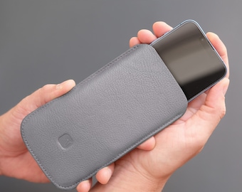 Mobile phone case made of gray leather // gray iPhone sleeve // high-quality leather mobile phone case // leather sleeve iPhone